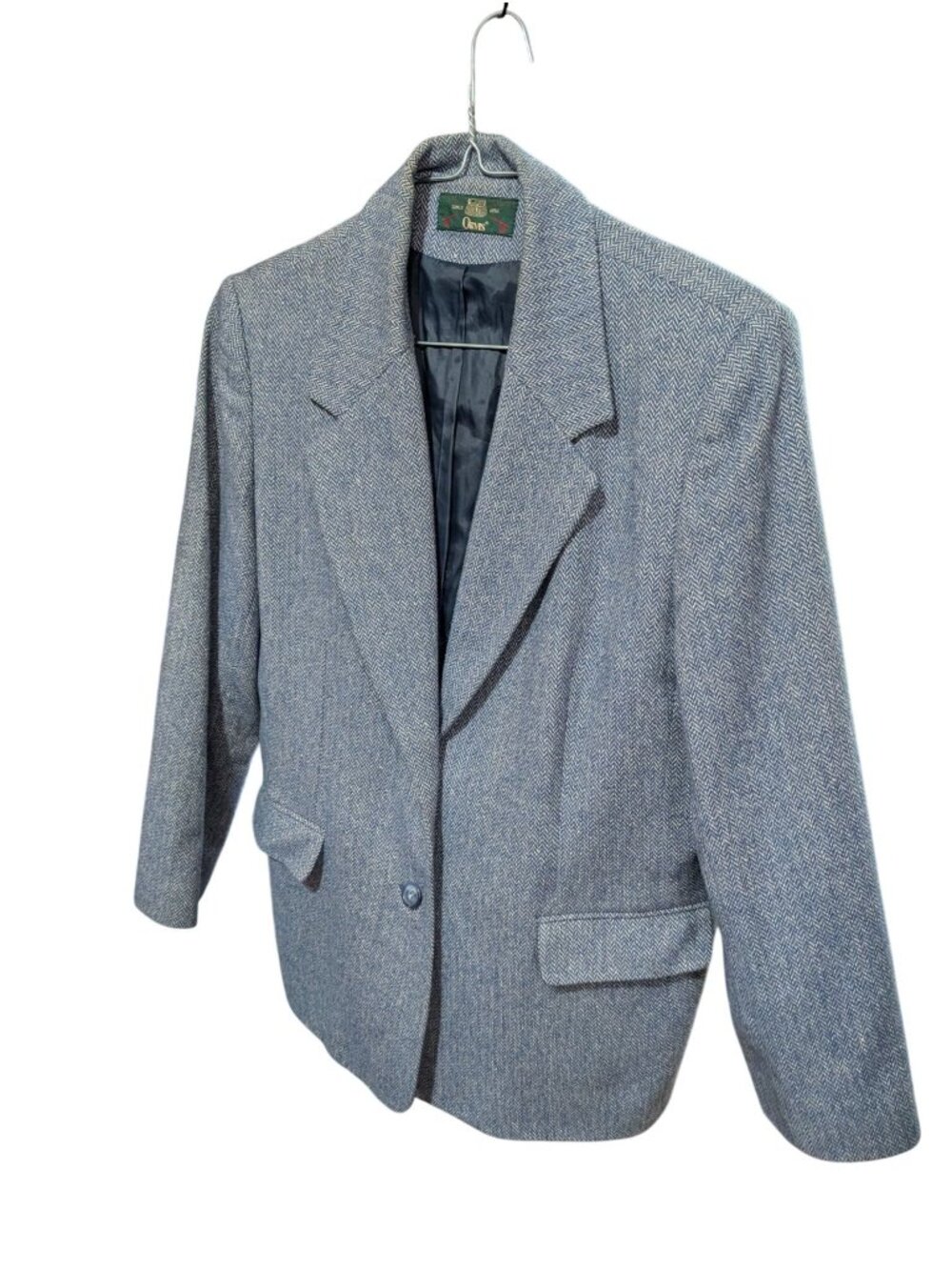 Orvis Womens Wool Silk Blend Herringbone Blazer 14P Navy Gray Jacket w/flaws